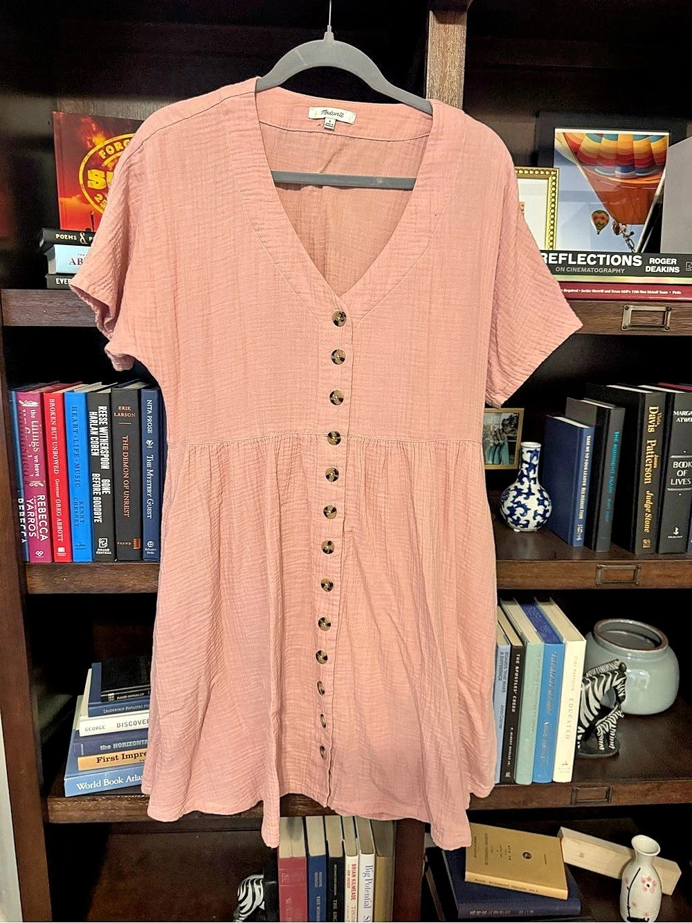 Madewell Lightspun Button-Front Mini Dress Pink Small